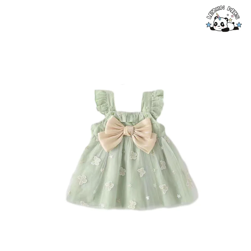 LEZONKIDS - Customizable Wholesale High Quality Cute Flying Sleeve butterfly Pattern Printing Frocks Design Dresses for Kids Girls